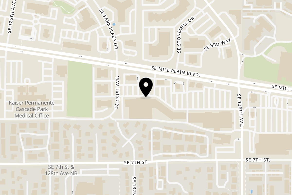 Map showing the location of Pan & Grill K fusion on 13215 SE Mill Plain Blvd in Vancouver